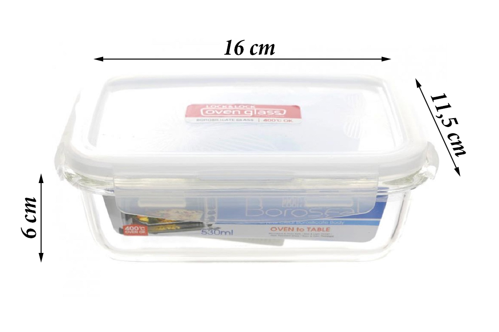 [HCM]Hộp thủy tinh Lock&Lock 530ml hình chữ nhật