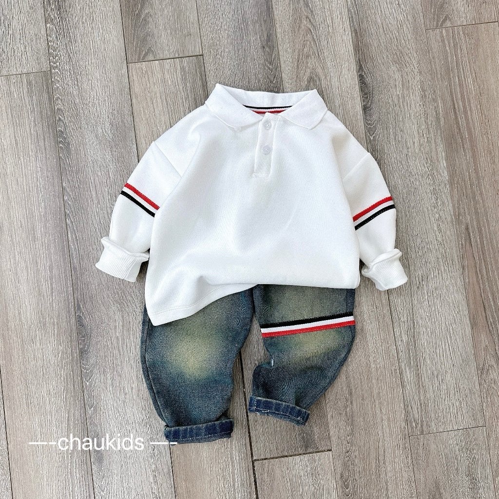 10-30kg set áo polo cotton quần jean bé trai