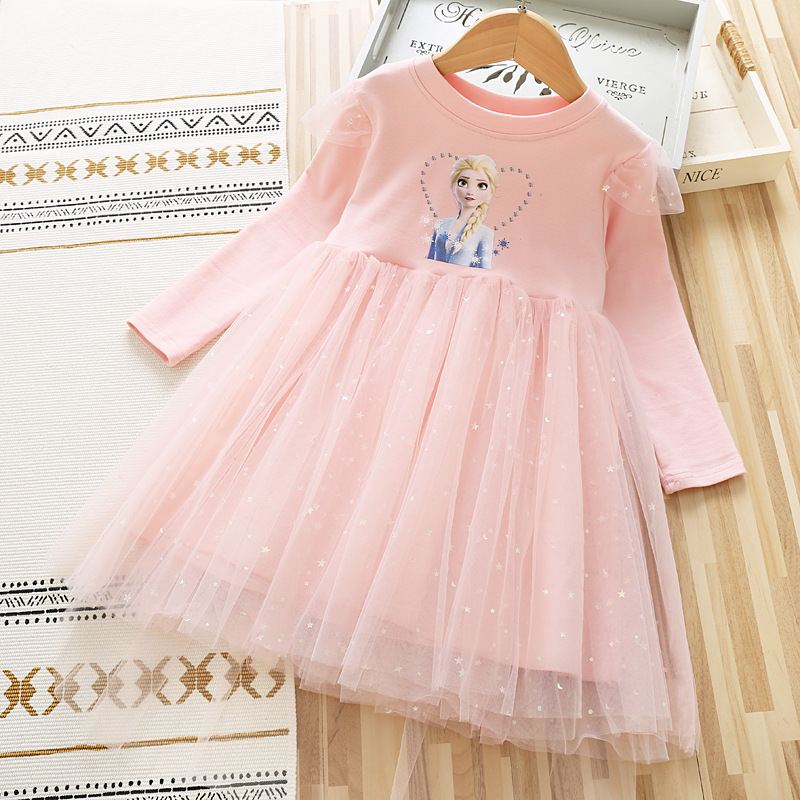 Insular Girls' dress, long-sleeved mesh skirt, Star Elsa princess dress