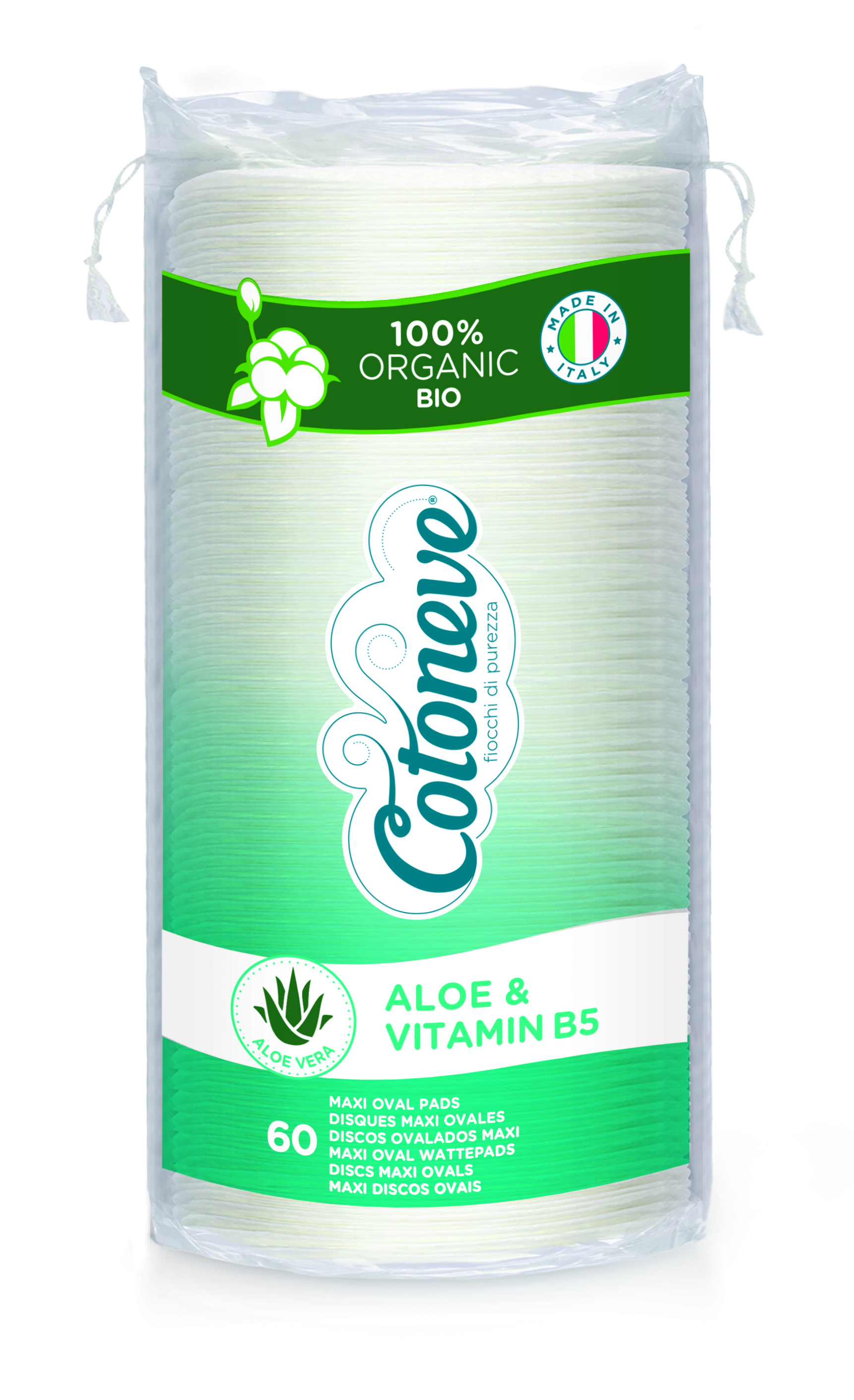 Bông tẩy trang HỮU CƠ 60 miếng Maxi 2in1 Cotoneve (Chiết xuất Aloe Vera và Vitamin B5)