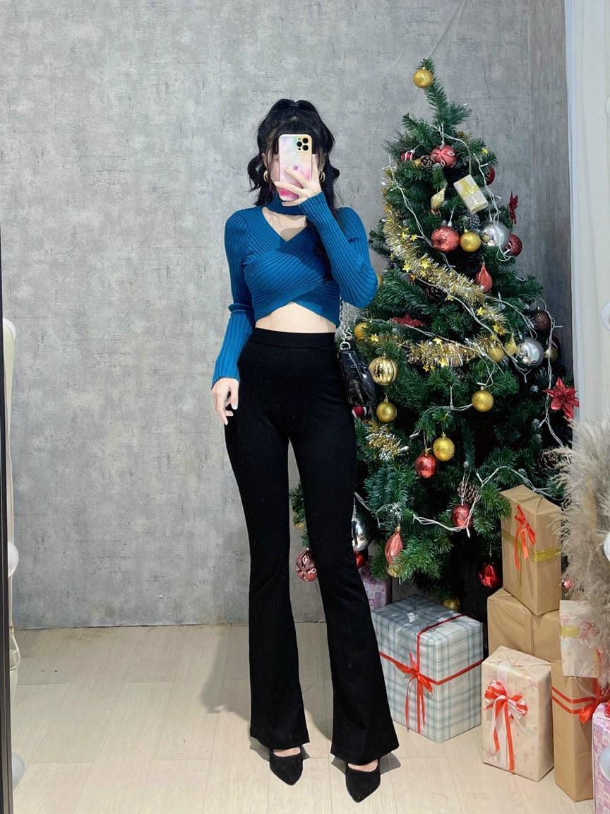 Quần ống loe legging cạp cao dáng dài vải co giãn