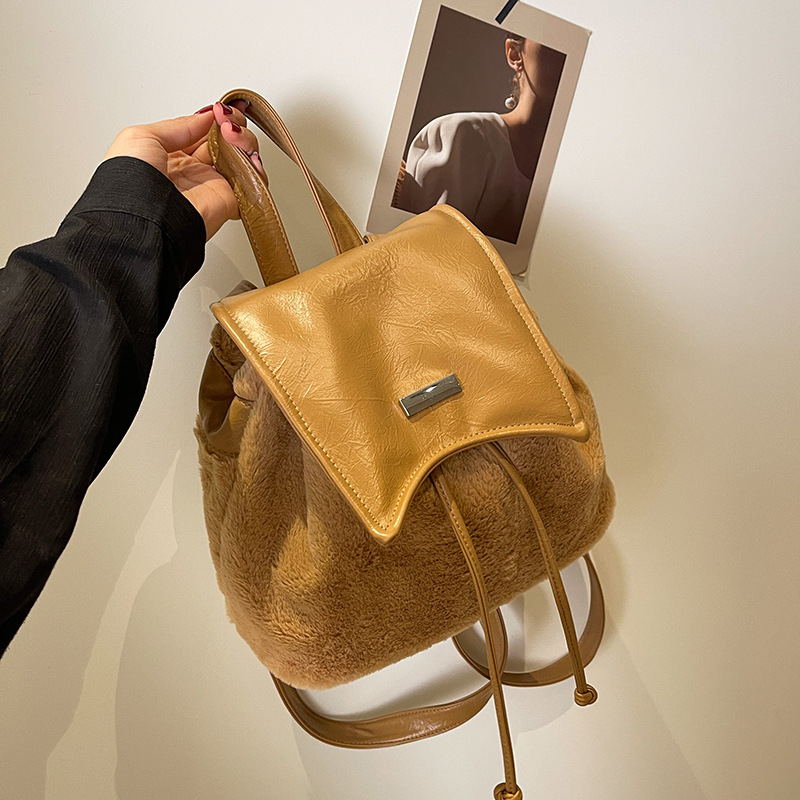 C&K niche design plush women's backpack New popular and popular backpack Mini furry backpack