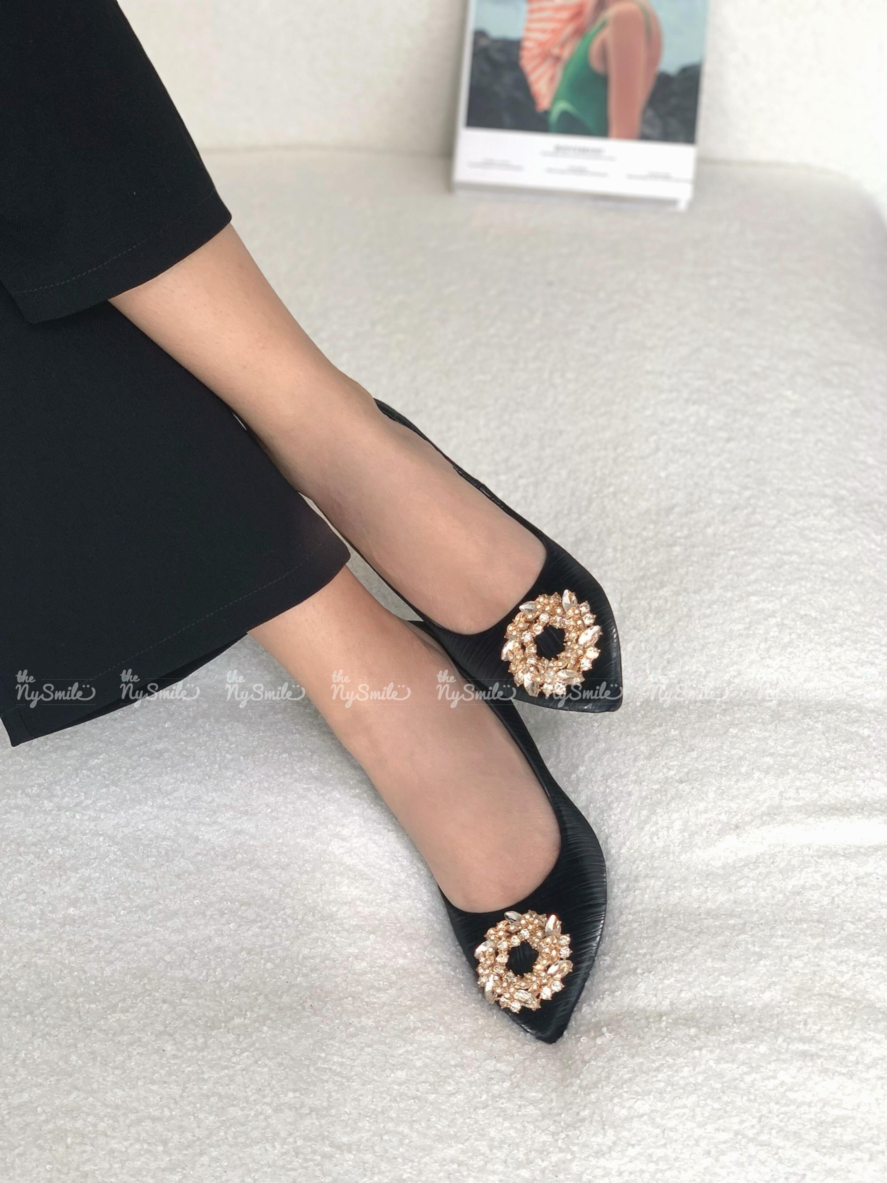 Giày cao gót 7cm mũi nhọn đính đá vòng hoa - thenysmile - chural 2