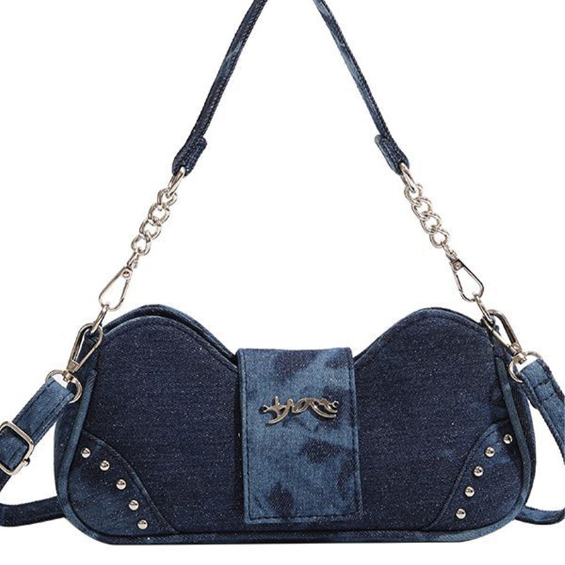 C&K women's shoulder bag small bag women's bag versatile fashion denim bag texture retro small bag shoulder crossbody bag bucket bag