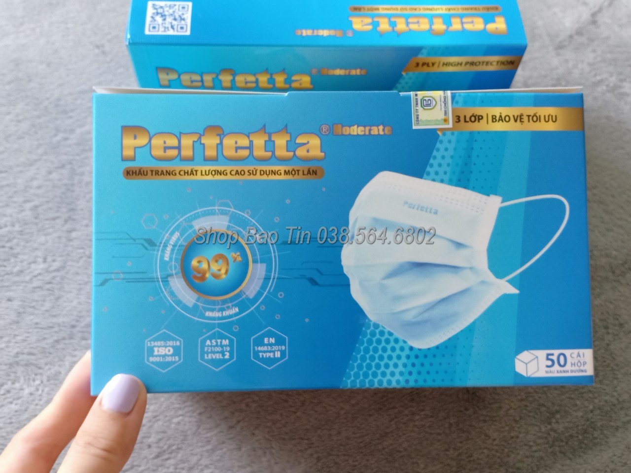 Khẩu trang y tế Perfetta moderate màu xanh