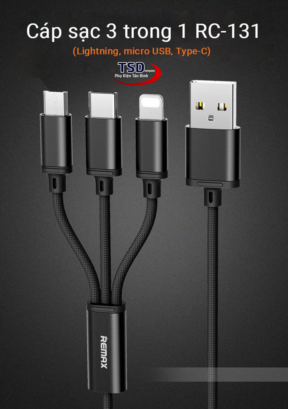 Cáp Đa Năng 3 Đầu Remax RC-131TH Chính Hãng ( Lightning - Micro USB - Type C )