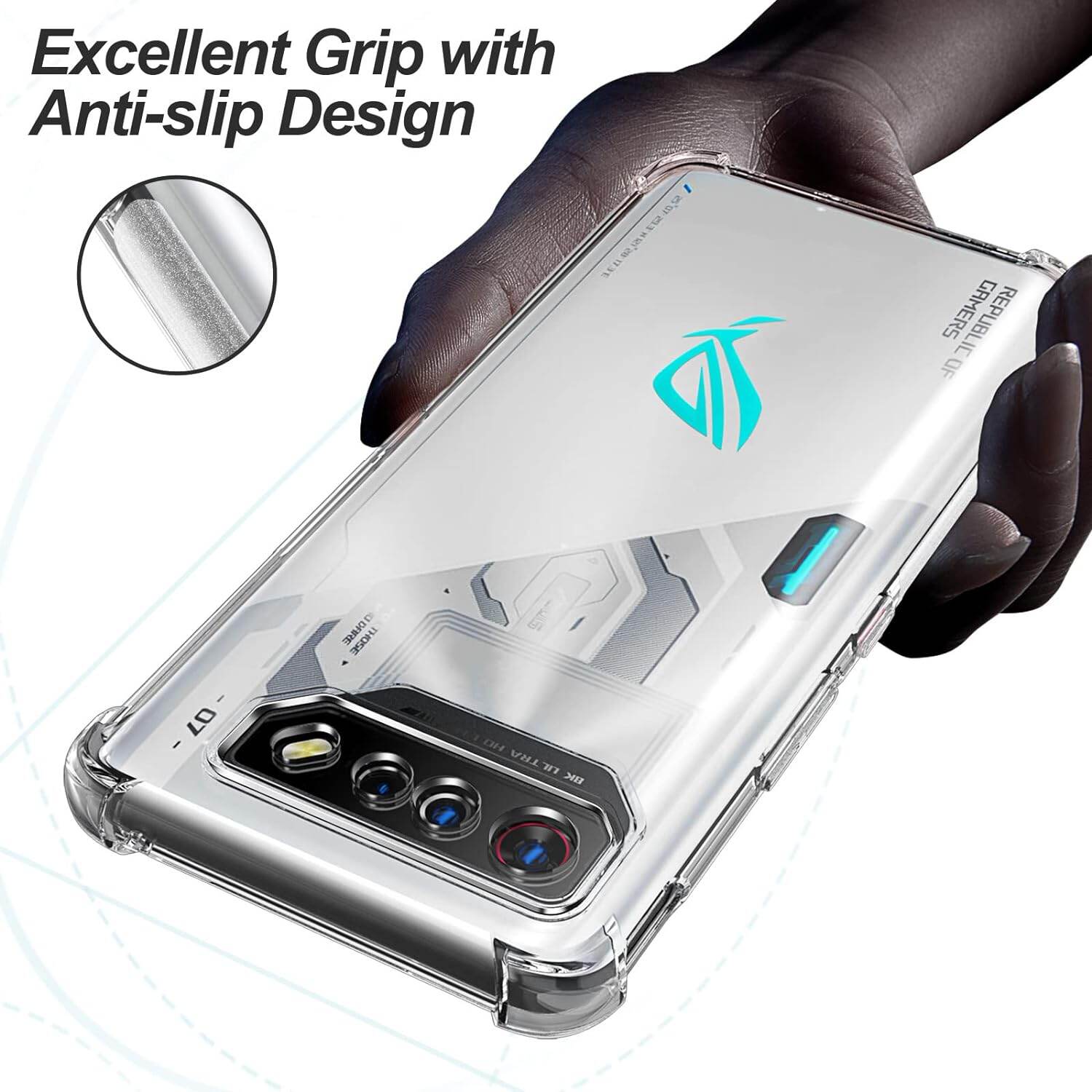 lthmy for Asus ROG Phone 7 / 7 Ultimate Transparent Soft Gel TPU Reinforced Corners Cushion Bumper Shockproof Drop Protection Case Cover.