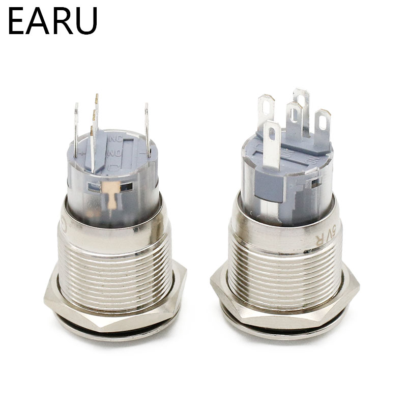 【TopazTrove】19mm Metal Stainless Steel Momentary Horn Push Button Switch LED 12V 24V 220V Waterproof Car Auto Engine PC Power Start Starter. 