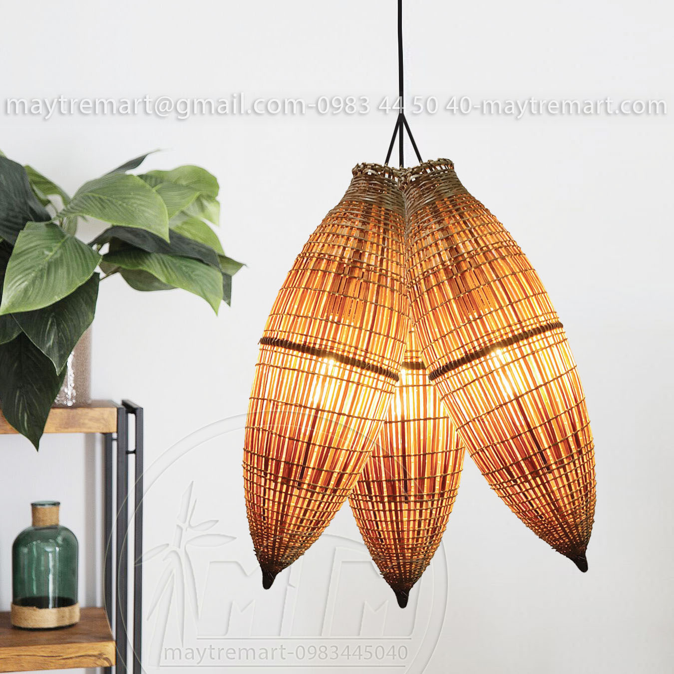 Đèn tre đó bụng MTDT36 - Đèn mây tre, Đèn trang trí, Đèn treo thả