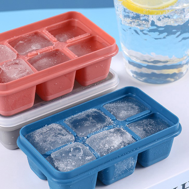 HE🔥 Silicone Ice Cube Mould with DIY Lid 6 Grid Soft Bottom ce Cube Mold Square Fruit Ice Cube Maker Tray Kitchen Bar Tools Acces