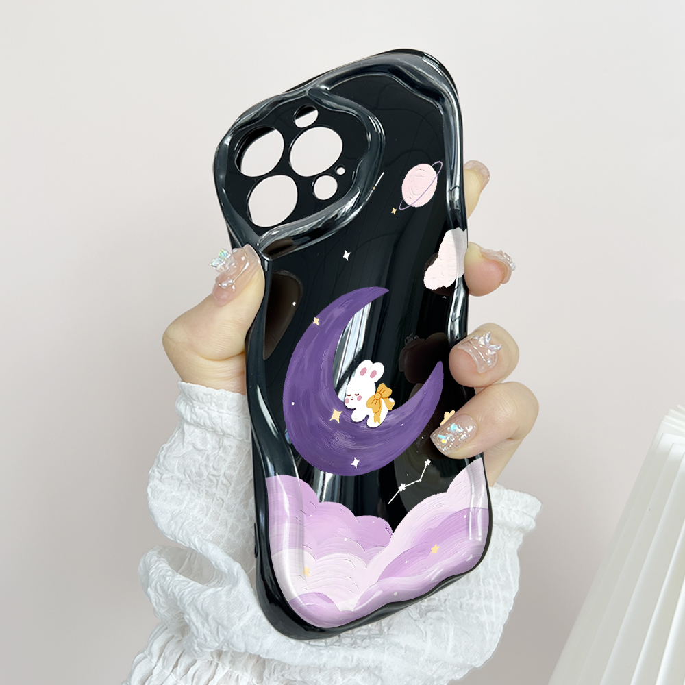 Hontinga for Samsung J7 Prime Back Cover Purple Moon Clouds Phone Case Texture Wavy Edge Soft Mobile Cover. 