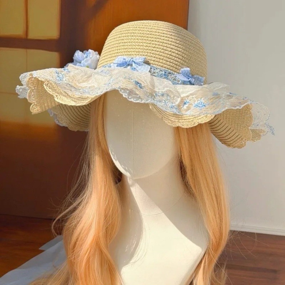 Lightweight%20Floral%20Design%20Woman's%20Straw%20Hat%20Breathable%20Sun%20Protection%20Cap%20UV%20Protection%20Elegant%20Women's%20Sun%20Visor%20Hats%20Summer%20Season%20-%20Image%203