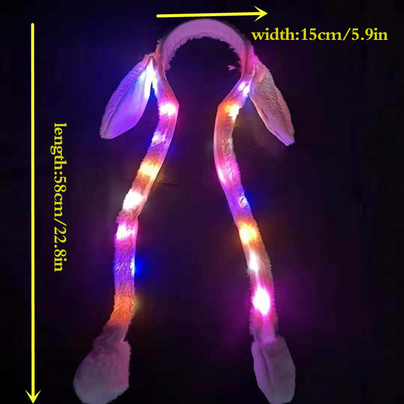 【Online】 Cute Glow Rabbit Ear Hat Headband Sweet Can Moving Bunny Ears Plush Hair Hoop Party Photo Props Headwear Gift YUEYING.
