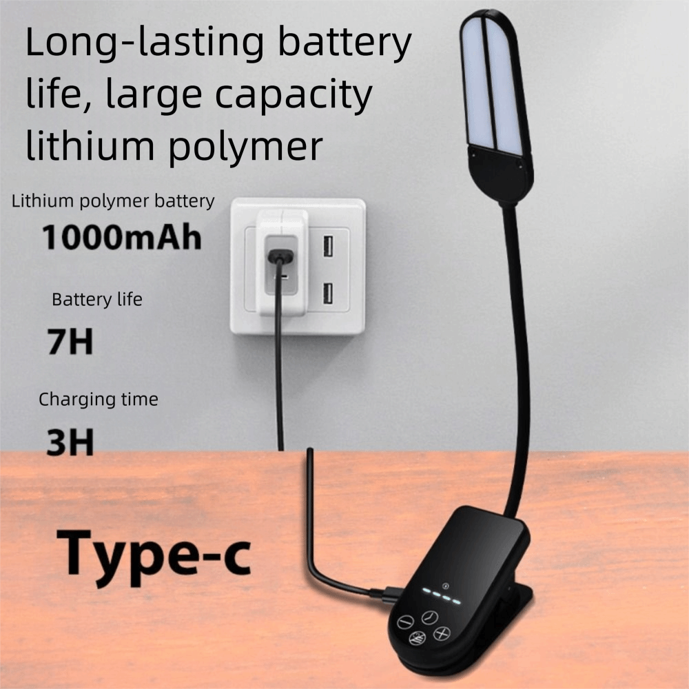 Portable LED Light Book Light Portable Design Rechargeable Reading Light Timed Display Mini Size Desk Lamp Clip On. 