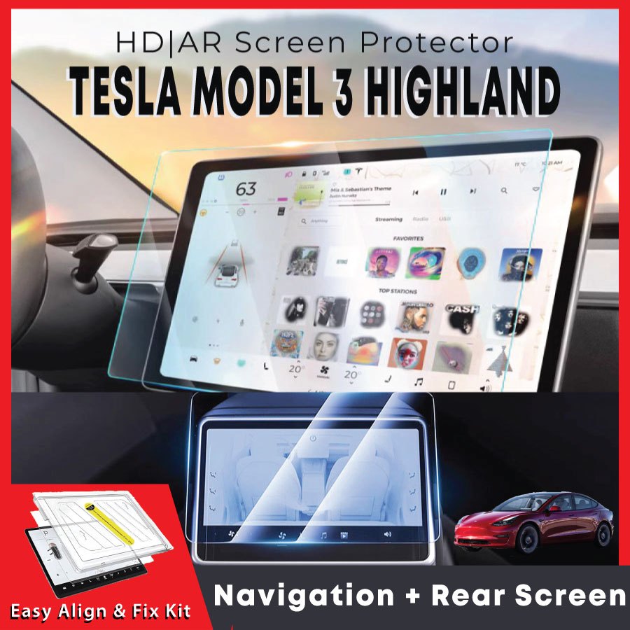Tesla Model 3 Highland Easy Align HD Tempered Glass Screen