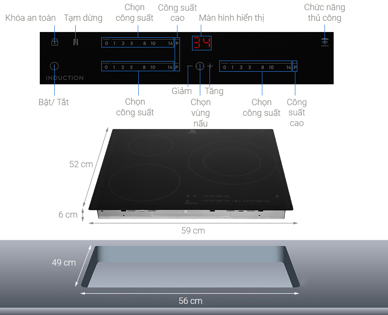 [Trả góp 0%]Bếp từ 3 vùng nấu lắp âm Electrolux LIT60342 (Giá áp dụng giao tại HN, HCM& các tỉnh liên hệ shop)
