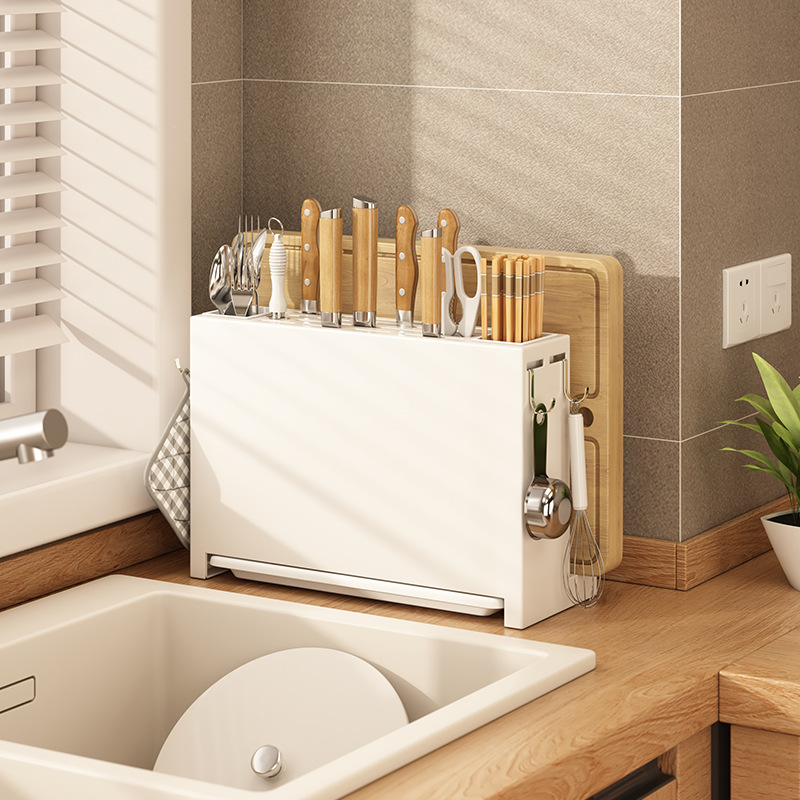 KS Kitchen storage rack, knife holder, countertop, multifunctional storage rack, chopstick rack, wall mounted perforated knife and chopstick rack