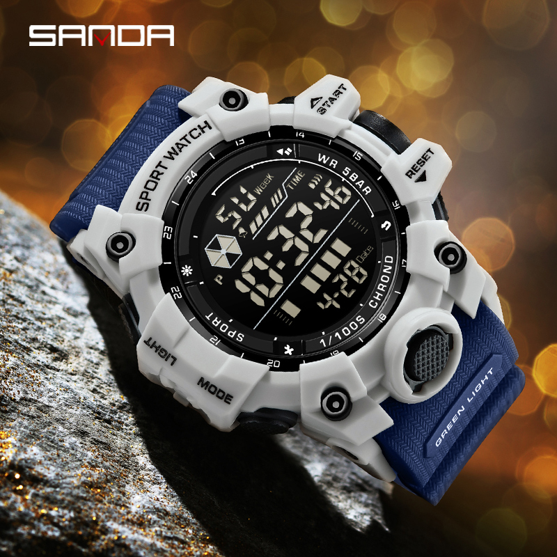 SANDA New Full Screen Electronic Watch Trend Multifunctional Waterproof Night Light Men's Watch SD6229-1. 