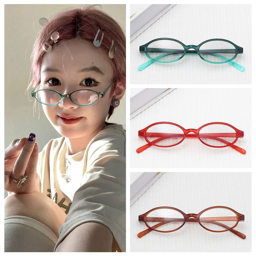 AQBCM Round Frame Small Oval Frame Glasses Oval PC Flat Spectacle Glasses  Vintage Korean Style Optical Myopia Glasses Women