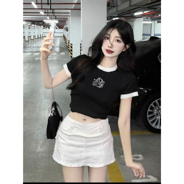 [FREESHIP + VOUCHER] Áo thun gân phối viền thêu hình