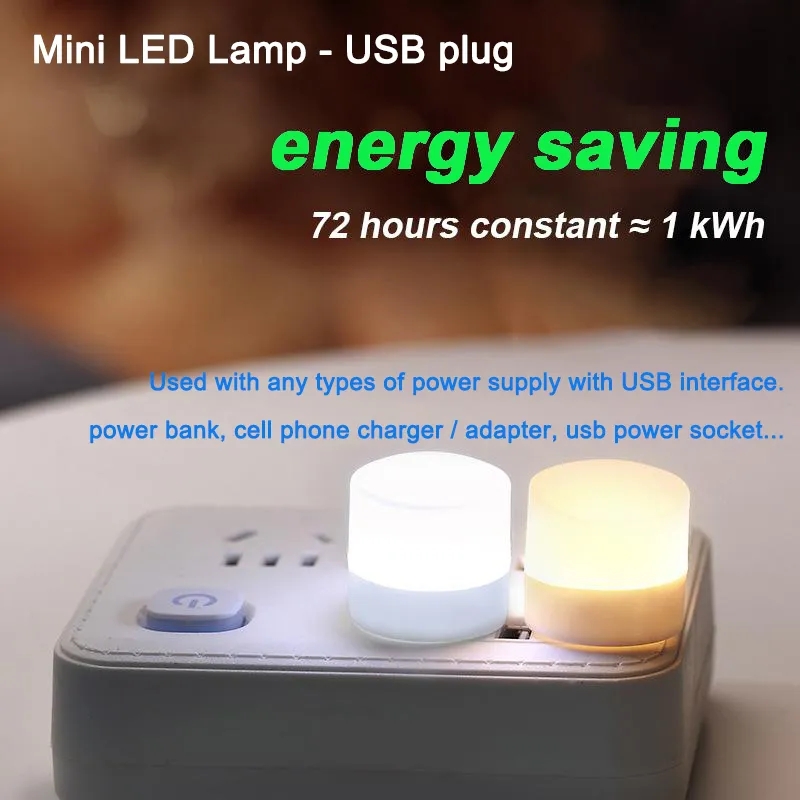 5Pcs USB LED Plug Lamp 1W Super Bright Eye Protection USB Book Light Computer Mobile Power Charging USB LED Colorful Night Light