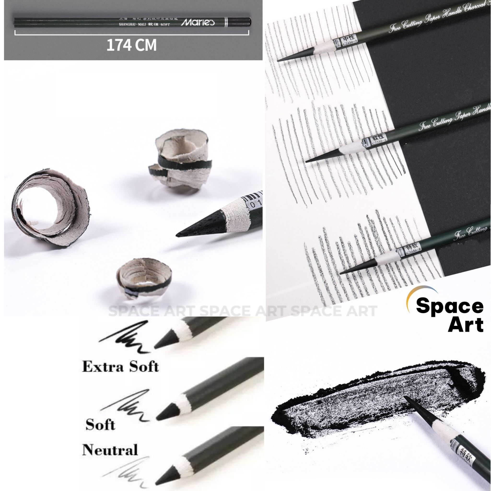 [Space Art Store][Chính hãng] Bút chì than Maries cao cấp C7350 (Bút chì ký hoạ) neutral /soft/super soft