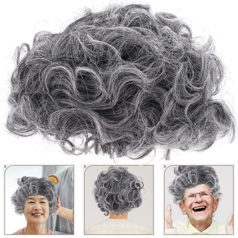 Mixic Short Curly Grey Wigs Old Lady Wig Wig For Stage Performance Grandma Wig Curly Hair Wig