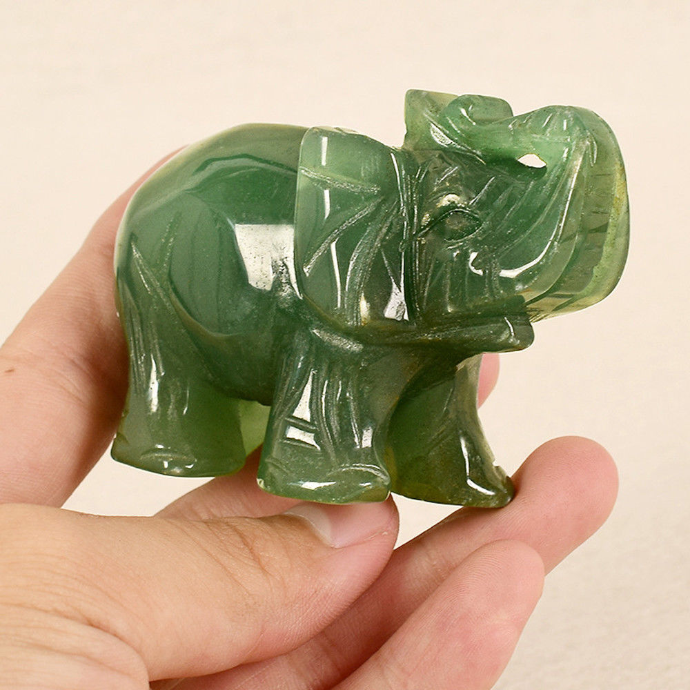 BOTISY Quà tặng thu thập Bức tượng nhỏ Trang trí bàn Con voi được chạm khắc Aventurine Đá ngọc bích Tay chạm khắc Tượng voi