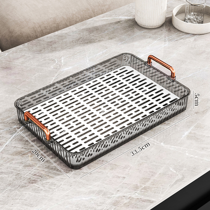 Tea tray, home living room, dry soaking table, light luxury tea set, cup holder, tea cup, water cup, rectangular double layer drainage tray