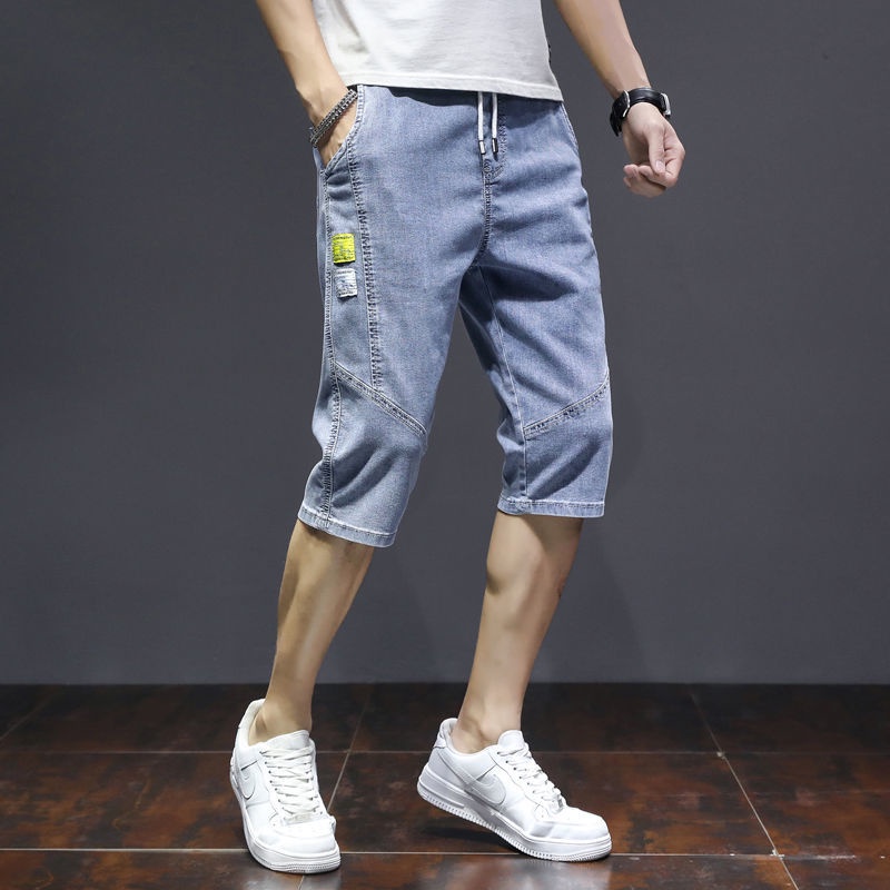 Quần jeans lửng ống rộng lưng thun dây rút thời trang dành cho nam
