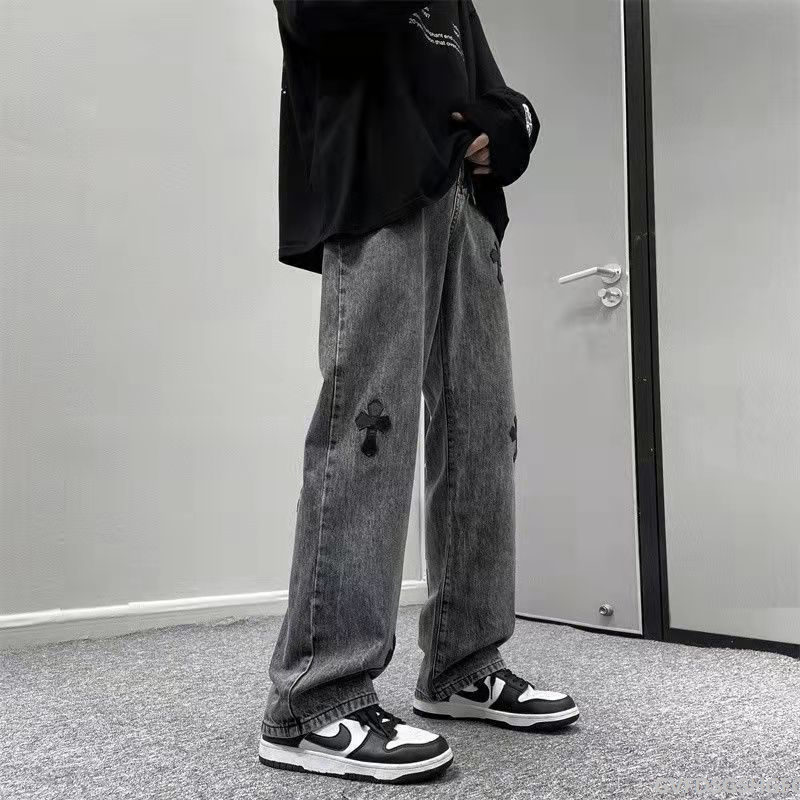 Quần dài trào lưu vibe plus phiên bản dài thẳng ống Quần jeans rộng thùng thình soái hi hip hop học sinh quần jeans nam thập tự giá trái tim cro d0463