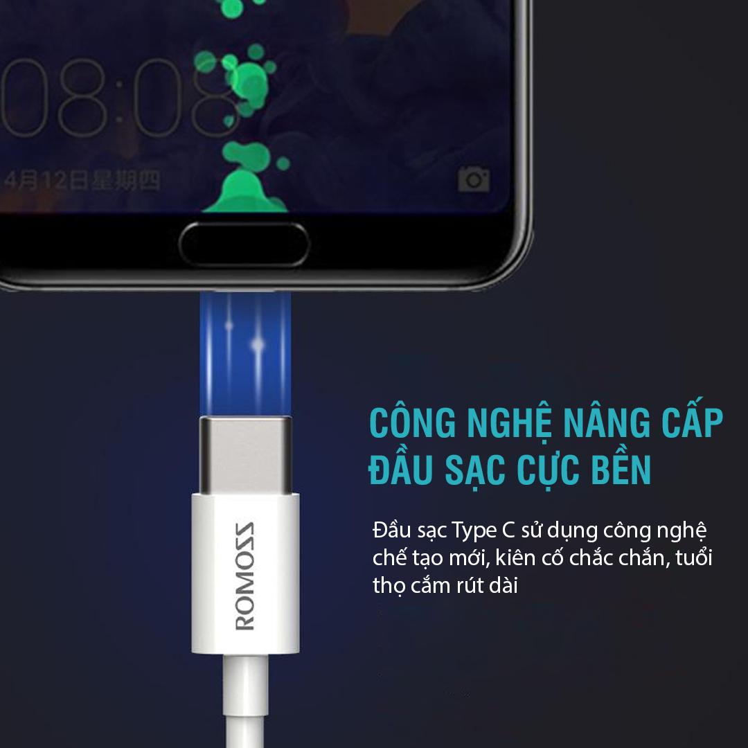 Cáp sạc nhanh Romoss, cáp sạc CB308 cổng Micro USB to Typy-C