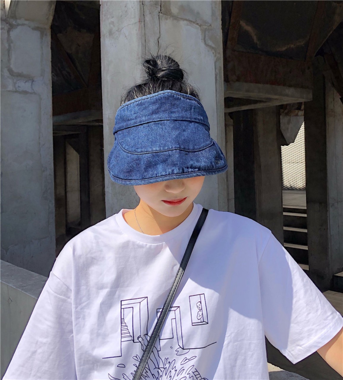Mũ denim nửa đầu phong cách Hàn Quốc