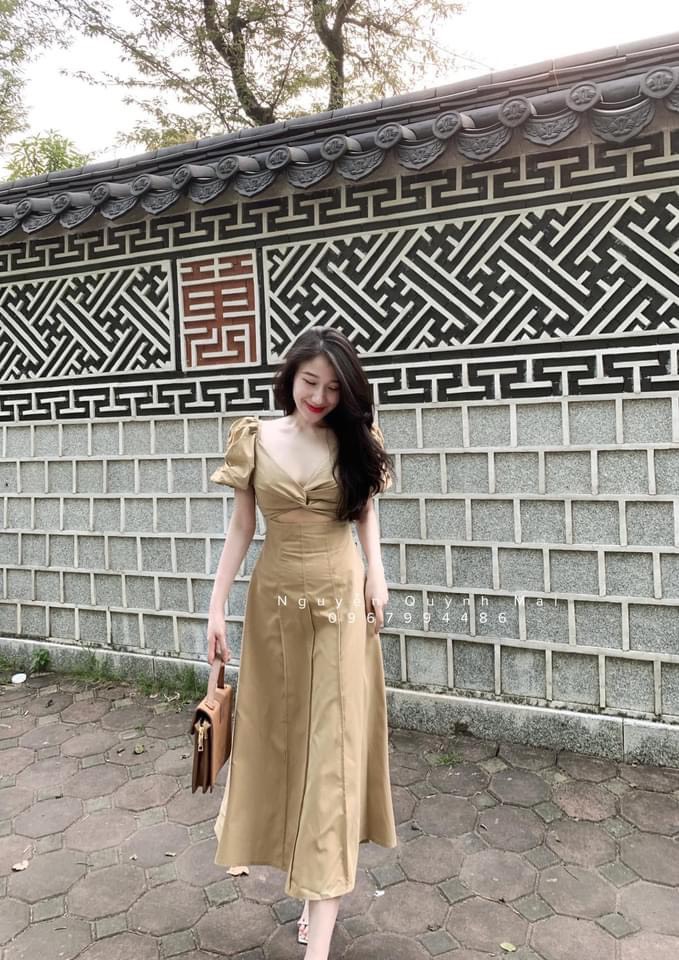 VÁY XOẮN NGỰC LI DỌC TAY BỒNG