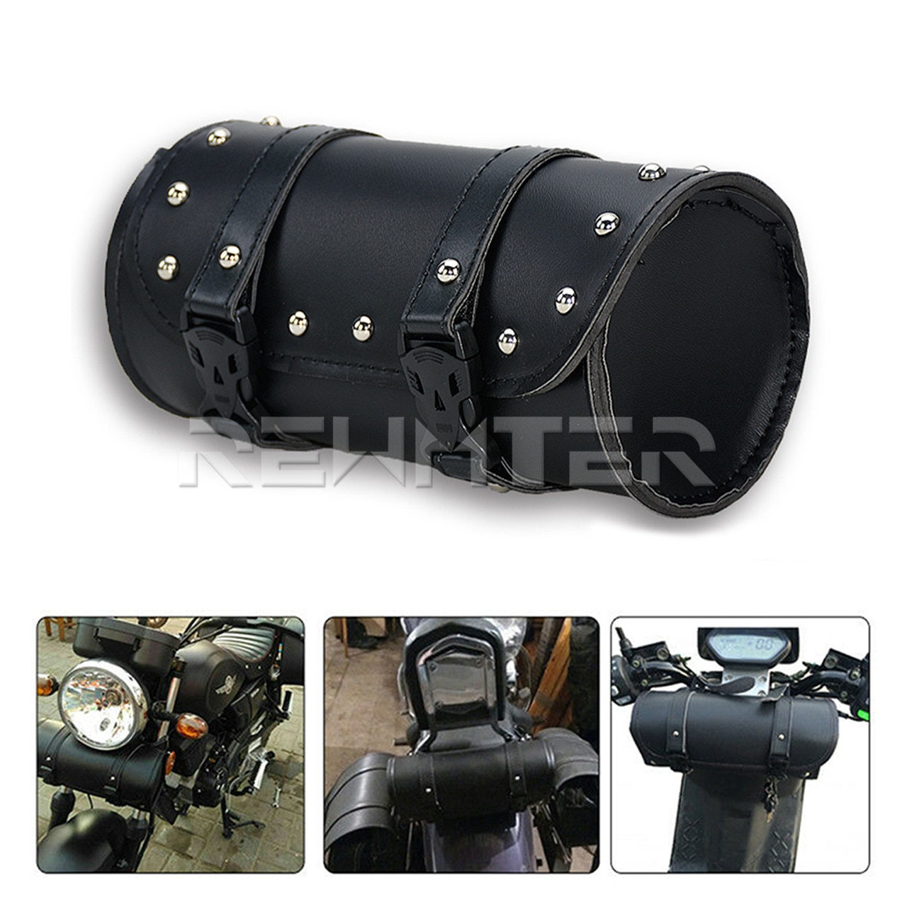 Universal Motorcycle Front Fork Tool Bag Hlebar Saddlebag Roll Barrel Racing Tail Storage PU Leather Bags For Harley XL Dyna