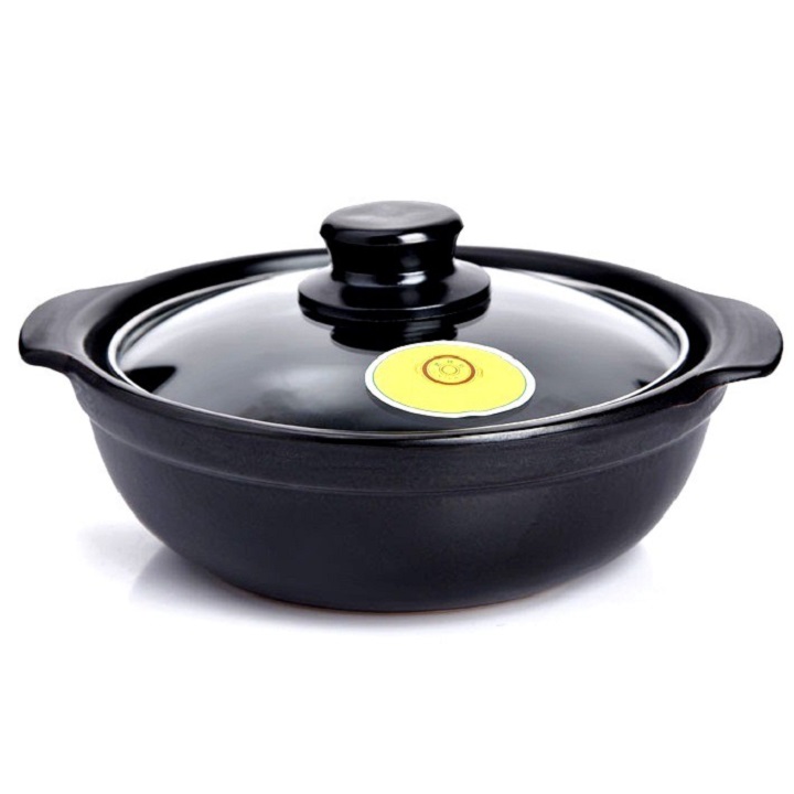 Nồi đất tráng men nắp kính 6'' nấu mì cay