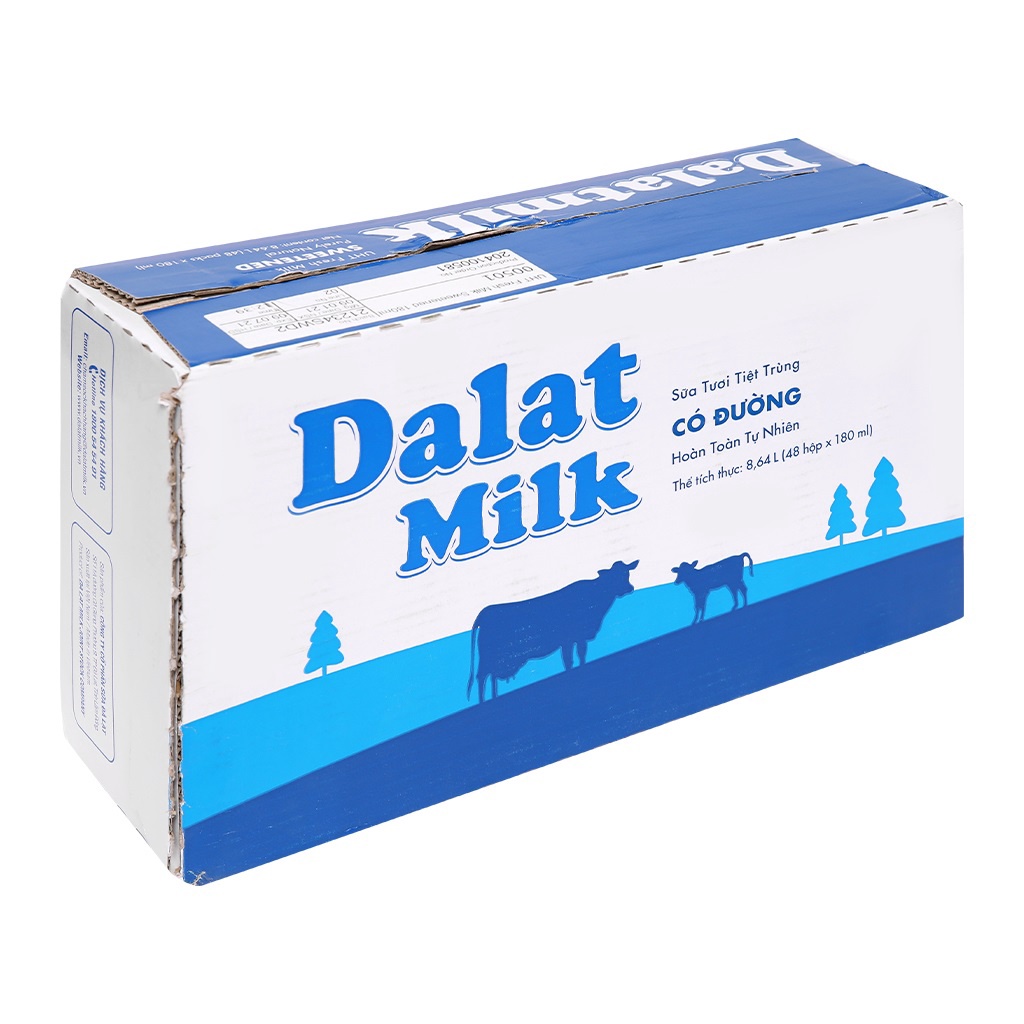 Thùng 48 Đà Lạt Milk Hộp Sữa Tươi Tiệt Trùng Dalat Milk 48 Hộp X 180 Ml