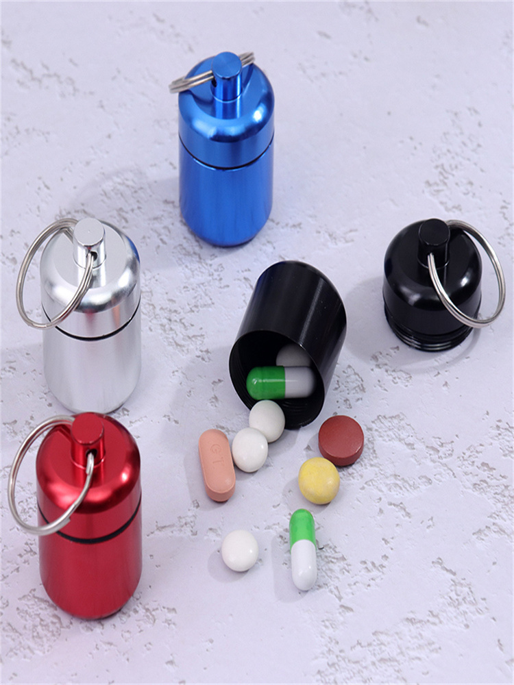 Mini Waterproof Metal Alloy Pill Box Case Bottle Cache Dr-ug Holder Container Keychain Medicine Box He-alth Care For Travel