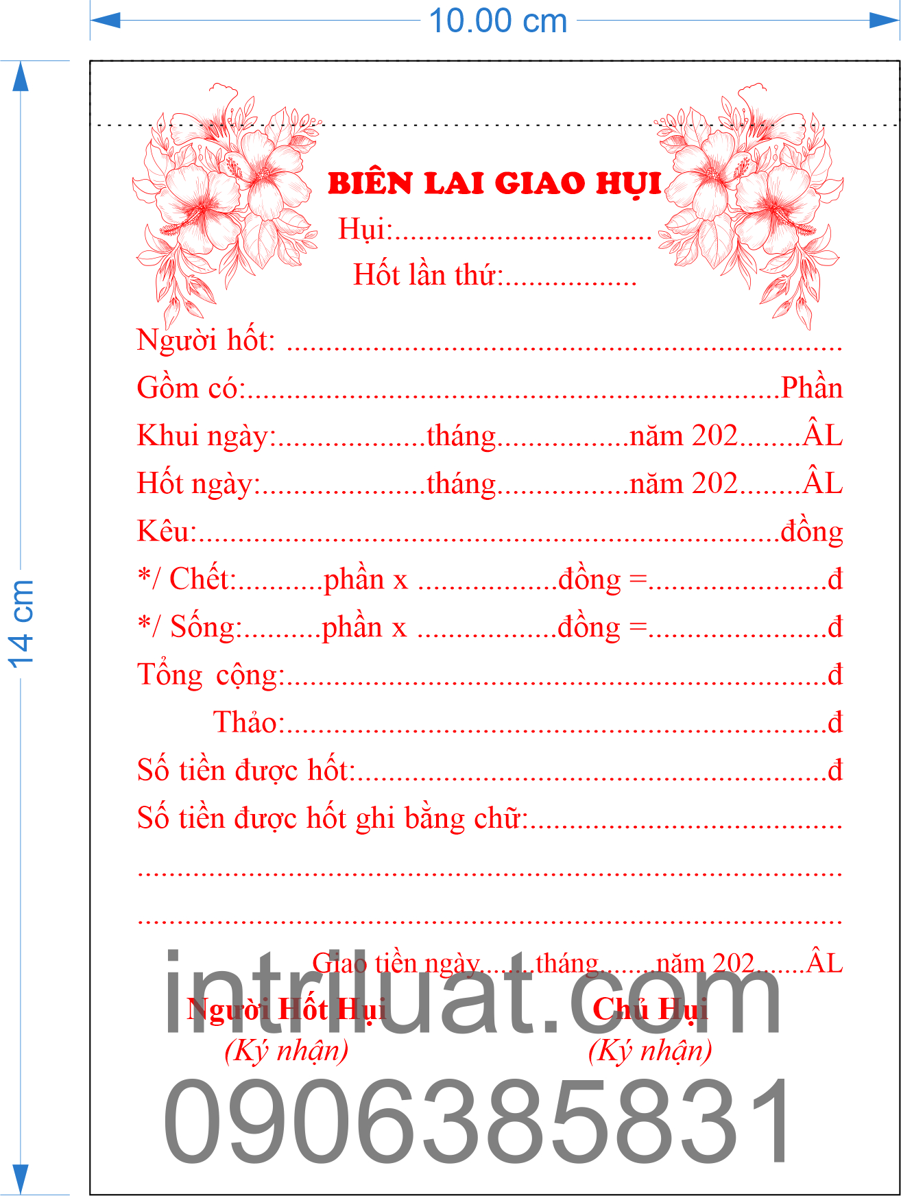 Biên lai giao hụi 2 liên a6