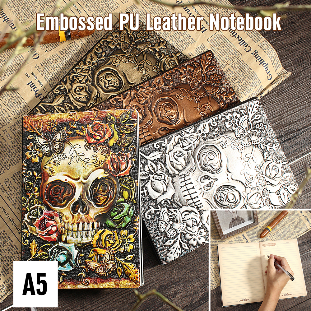 A5 Embossed Leather Travel Journals Vintage Handcraft Embossed Antique ...