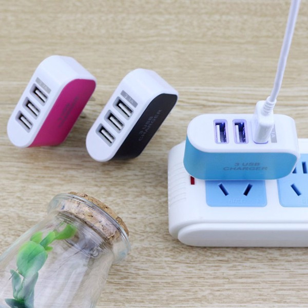 Đầu Sạc 3 Cổng USB Tiện Lợi