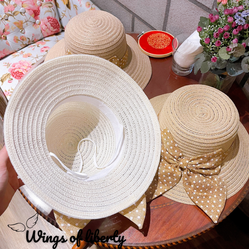 Mũ Cói Mềm Vành Tròn Có Gắn Nơ Wings07