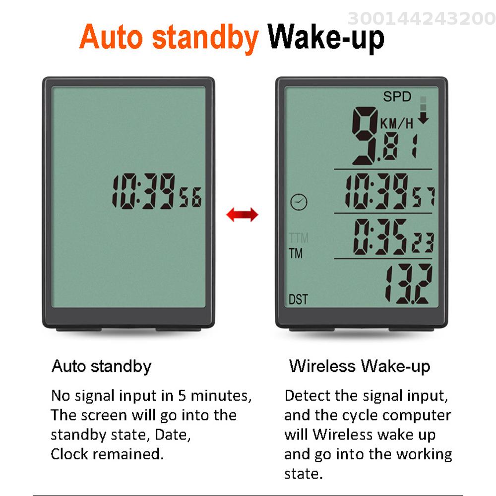 TOMSHOO Sunding đồng hồ xe đạp không dây máy tính Xe đạp không thấm nước Speedometer với đèn nền LCD màu xanh lá cây