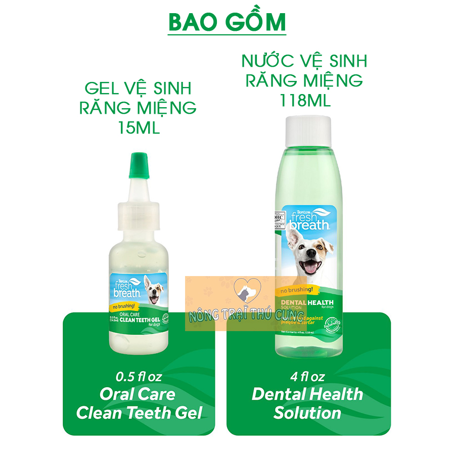 Bộ Chăm Sóc Răng Miệng (Gel và Nước Vệ Sinh) TropiClean (USA) - [Nông Trại Thú Cưng]