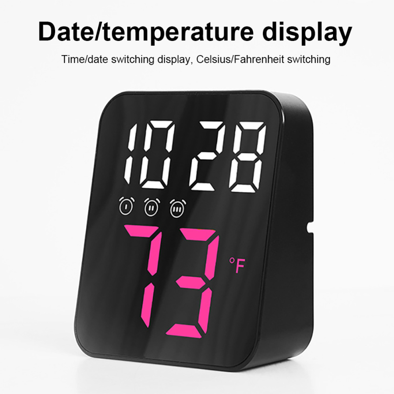 Led Electronic Digital Alarm Clock With Temperature Time Date Display 2 Levels Adjustable Brightness Bedside Clock For Home Decor