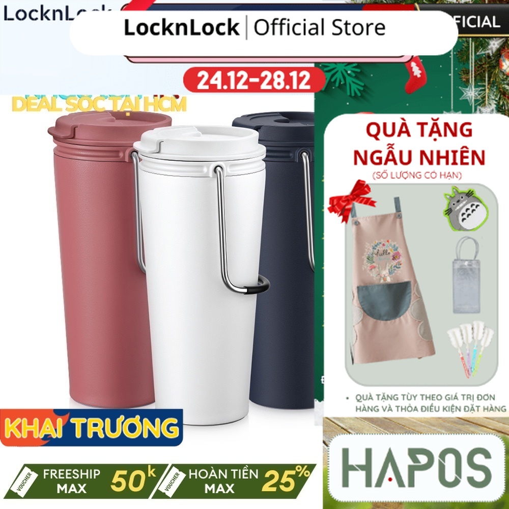 Ly giữ nhiệt locknlock 540ml có ống hút bucket tumbler lhc4268 lhc4269 thép không gỉ, quai xách tiện lợi - hapos official