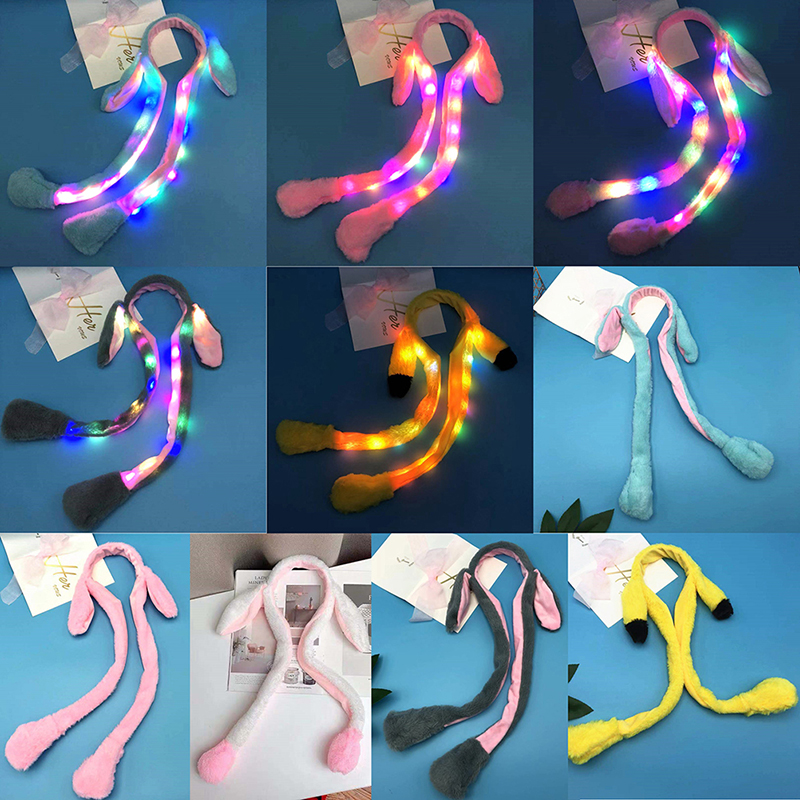 【Online】 Cute Glow Rabbit Ear Hat Headband Sweet Can Moving Bunny Ears Plush Hair Hoop Party Photo Props Headwear Gift YUEYING.
