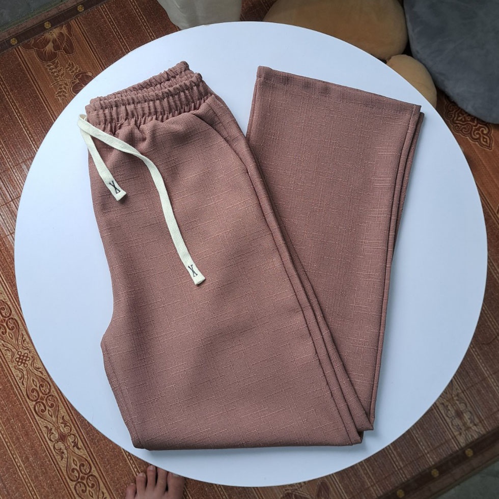 Quần ống rộng nữ vải thô linen, quần suông gân dây x mẫu mới cực hot xuất hàn m300