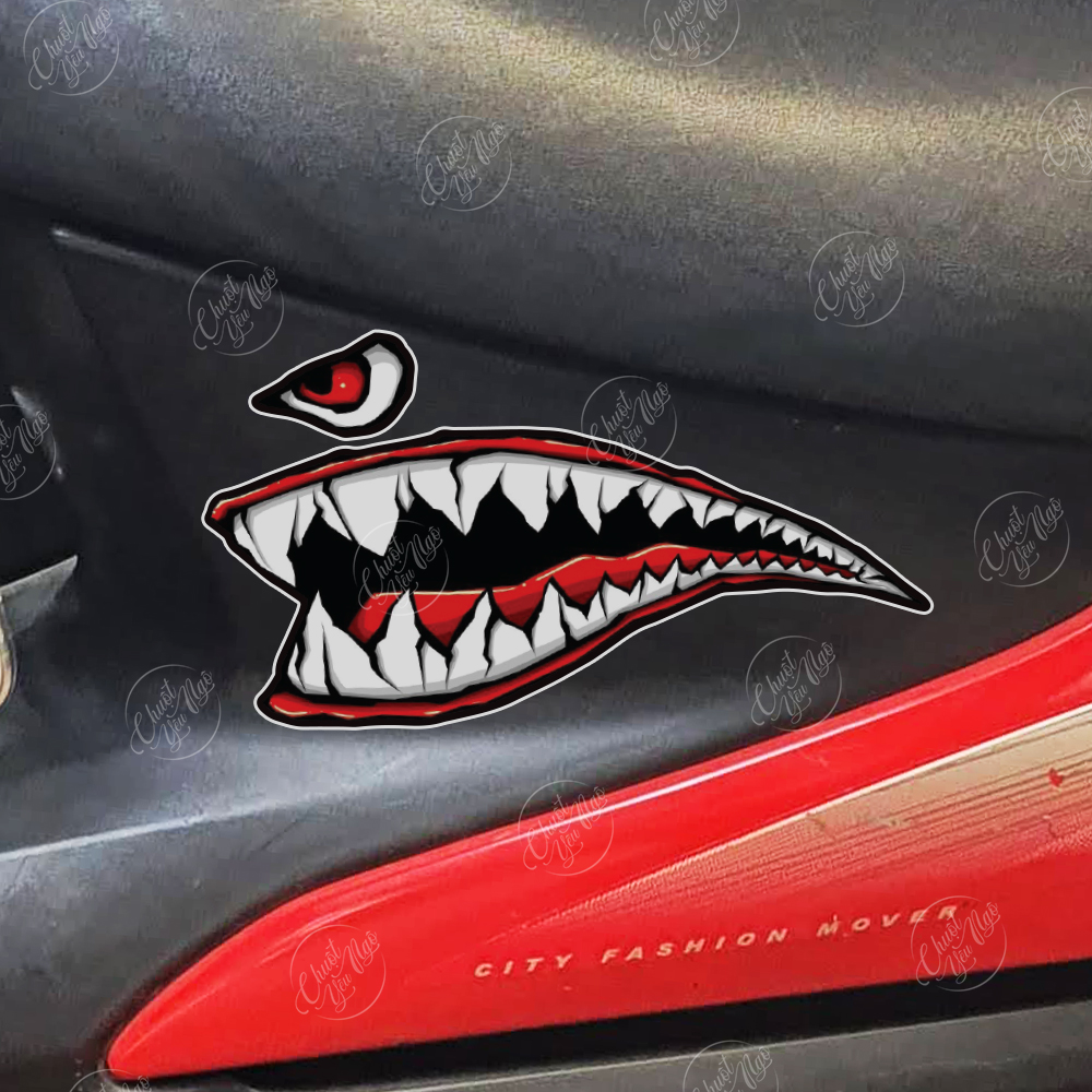 Shark teeth decal waterproof decal set laptop suitcase fridge decor... Material is waterproof