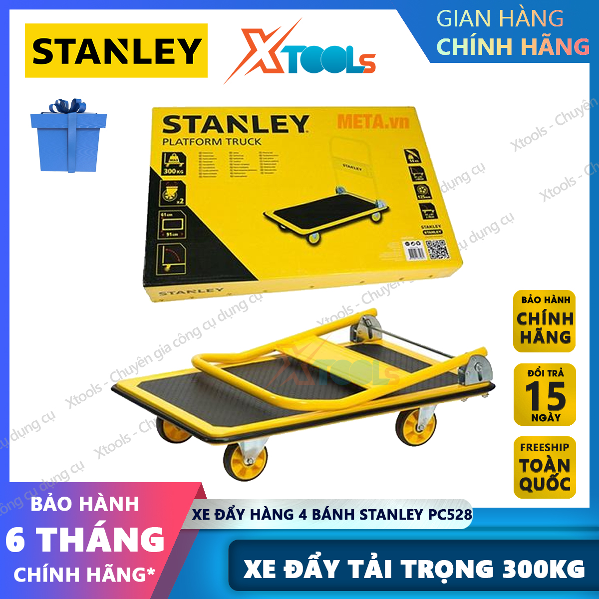 Stanley sxwtd-pc528 4 wheel trolley 4 wheel pallet truck load: 300kg support heavy duty freight, bulky, xtools